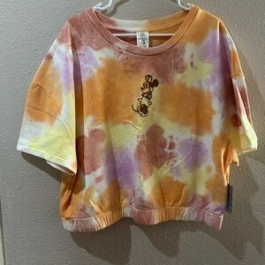 Cropped short sleeved tie dye Minnie Mouse sweatshirt.